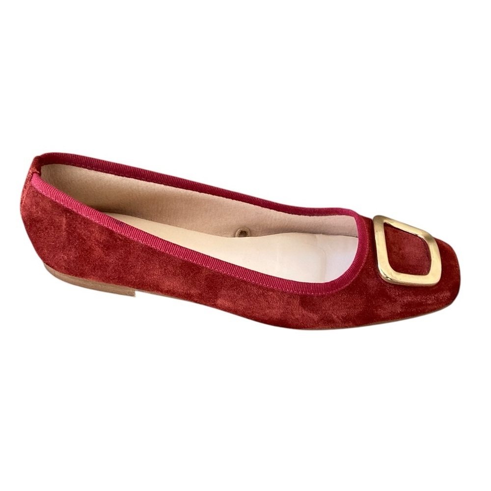 Avellini Burgundy Suede Ballet Flats Square Toe Buckle Size 9.5 - Picture 9 of 11